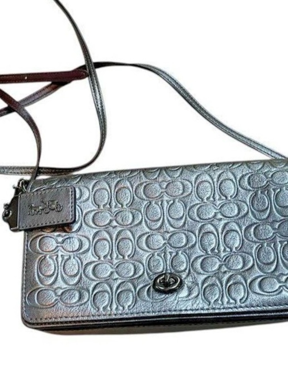 Coach 1941 Metallic Gray Leather Signature Embossed Dinky - Gunmetal - Graphite - Picture 2 of 11